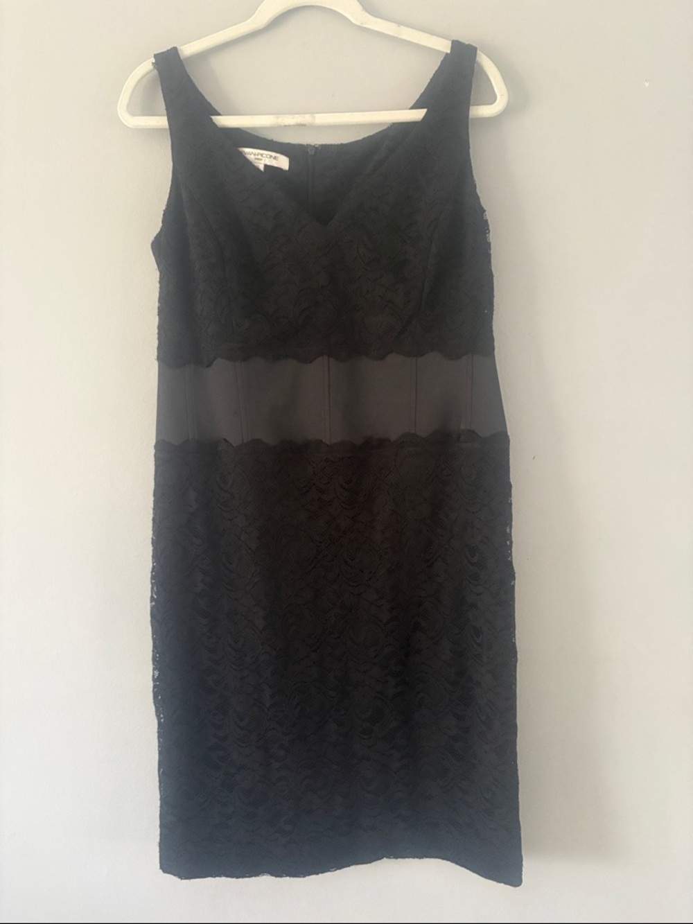 Evan Picone Black Lace Midi Dress with Sheer Waistband